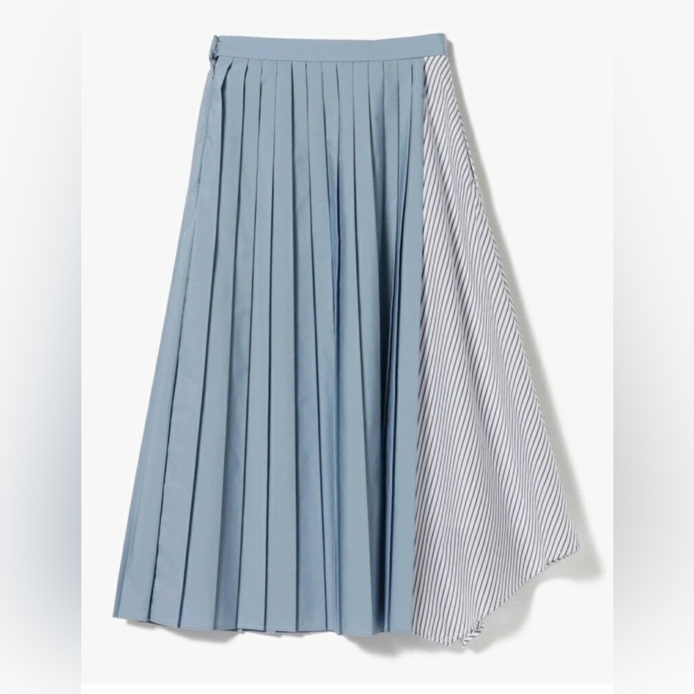 RAY BEAMS Asymmetrical Cut Pleated Pinstripe Long Maxi Skirt Blue- Women’s 0